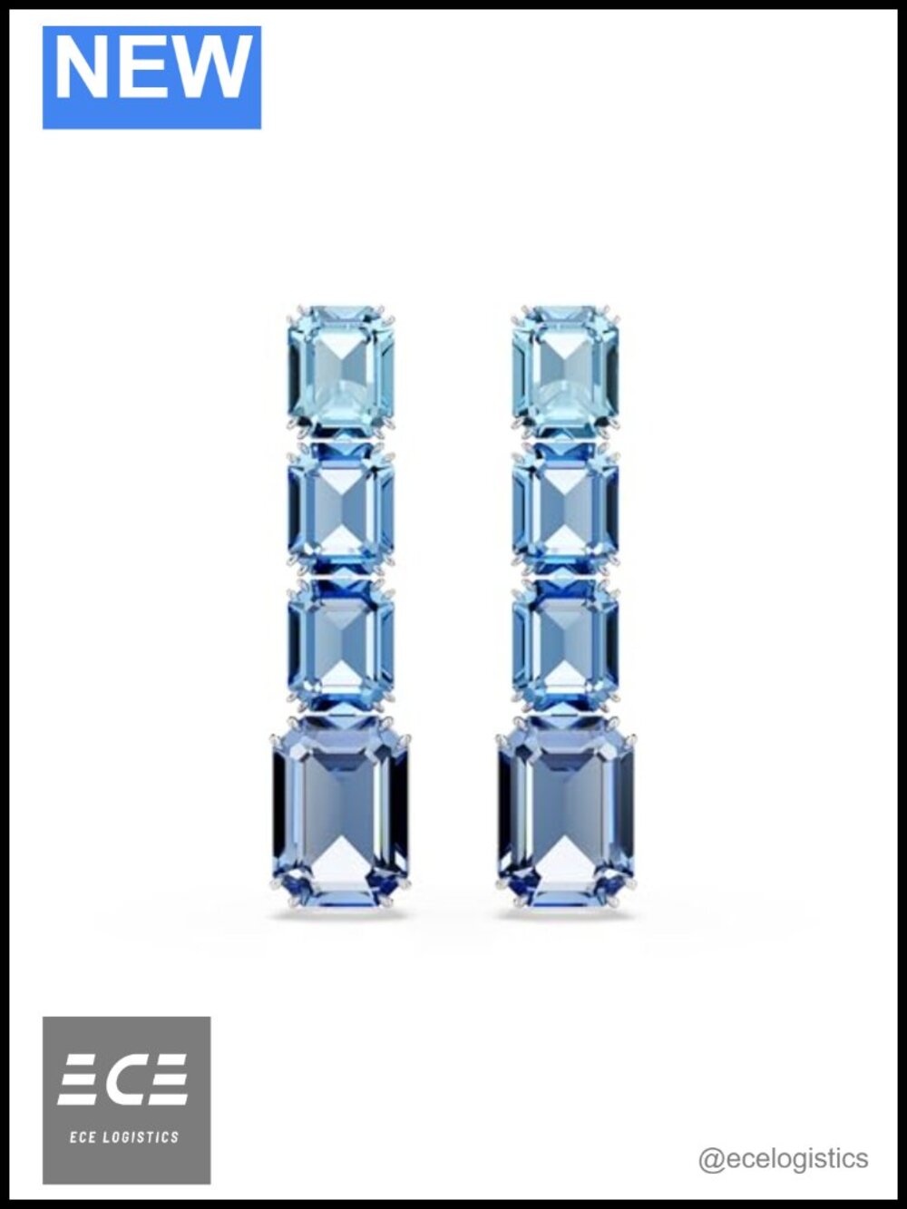 Swarovski Millenia Octagon Cut Crystal Drop Earrings Rhodium Plated